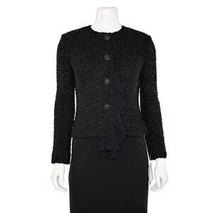 St. John Knits Glitter Knit Jacket w/ Ruffle in Caviar Shimmer sz 2